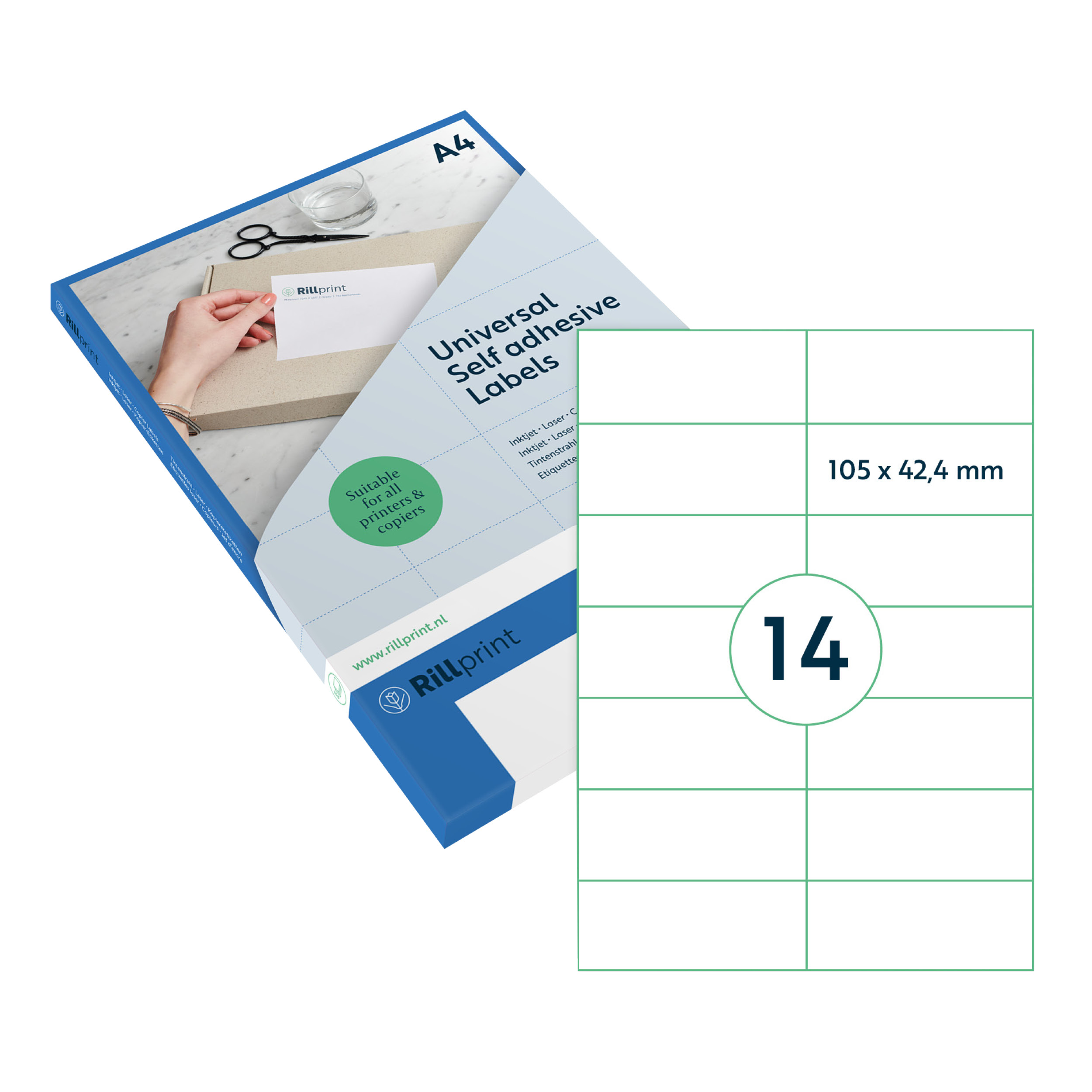 Rillprint - zelfklevende printeretiketten - 25 vel - 105 x 42,4 mm - TRANSPARANT
